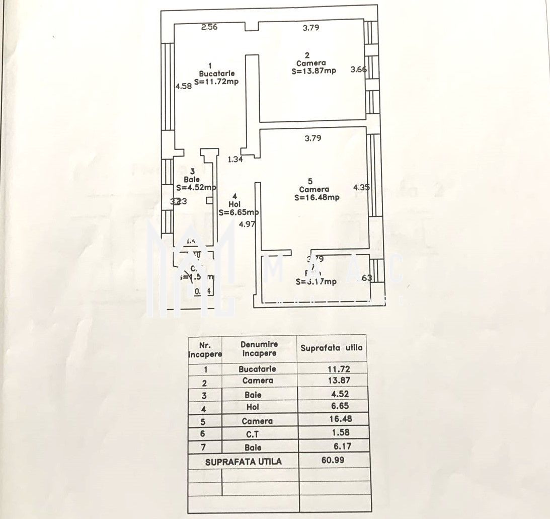 Apartament 2 camere decomandat | Sibiu Ultracentral | 61 mp, 2 băi - Schiță 2