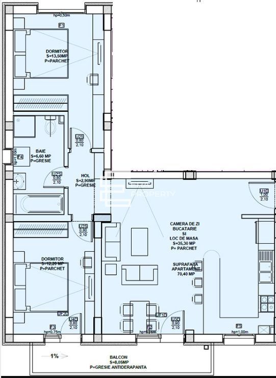 Apartament 3 camere 73 mp , Doamna Stanca, Selimbar - Schiță 12