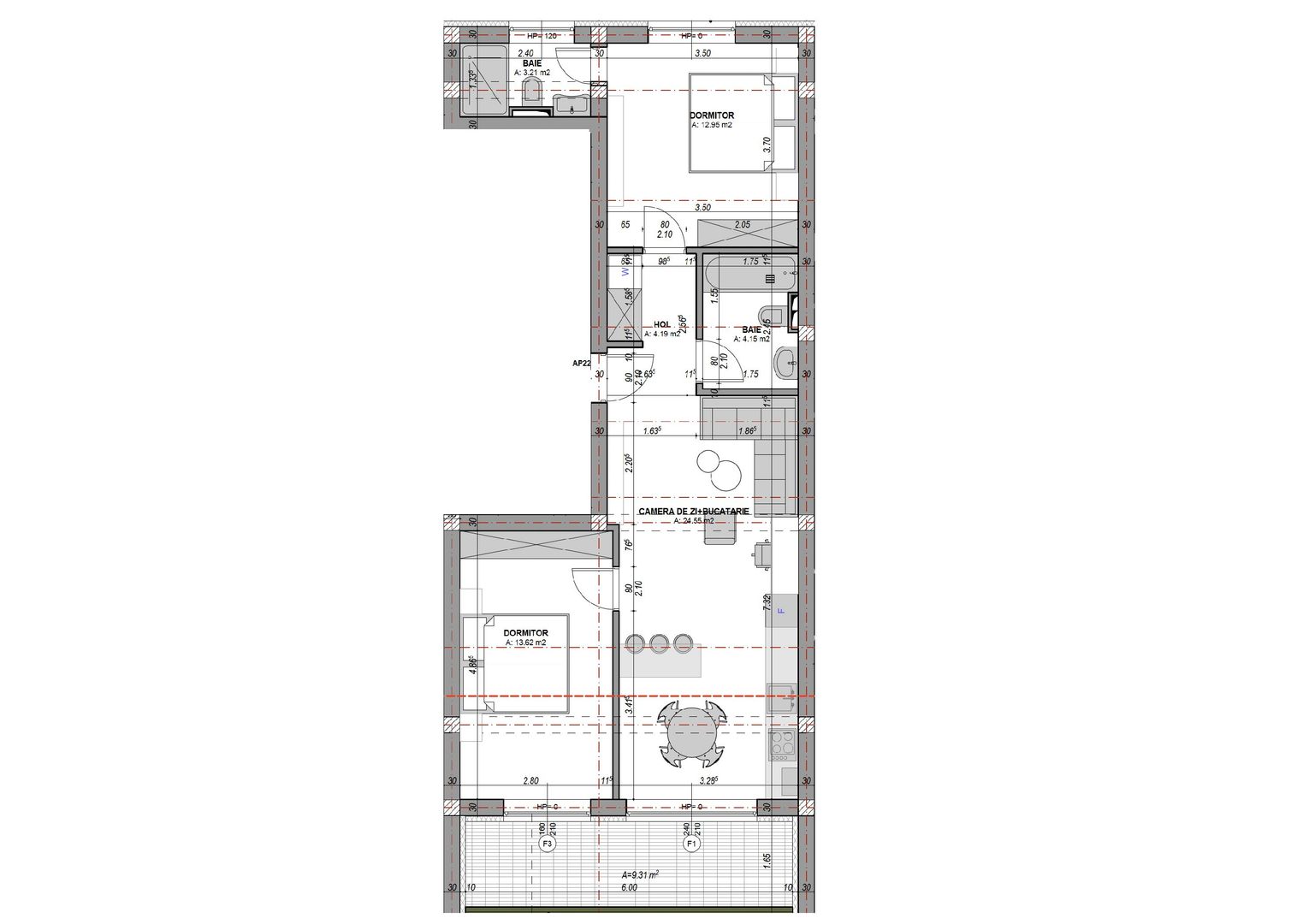 Apartament 3 camere, 2 bai, balcon, aer conditionat - finisat la alb - Poză 8