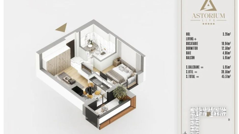 STUDIO- ETAJUL 1,COMPLET MOBILAT/ IDEAL INVESTITIE. ASTORIUM LIFE! - Poză 5