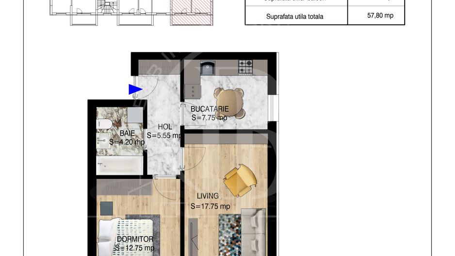 2 camere decomandat   Pallady Metrou Nicolae Teclu - Schiță 18