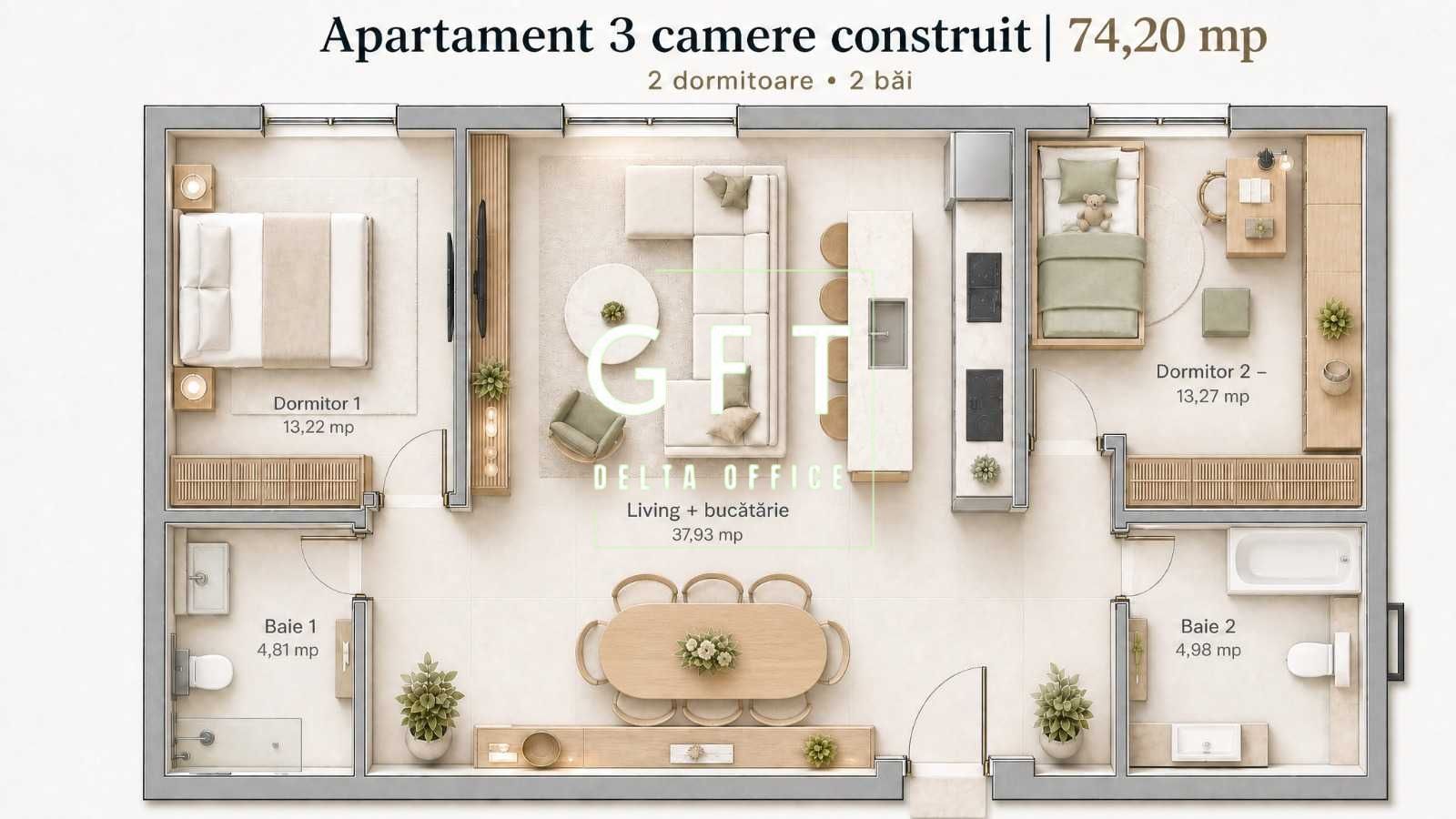 Apartament 3 camere, 74 MPU, zona Dumul Cetatii. - Poză 1
