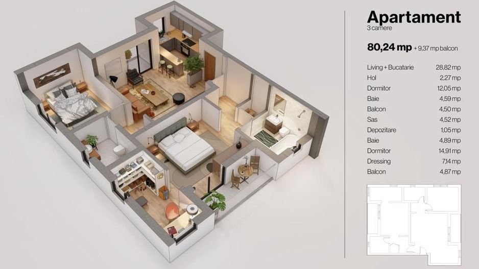 Apartament  3  camere Dumbravița - Poză 3