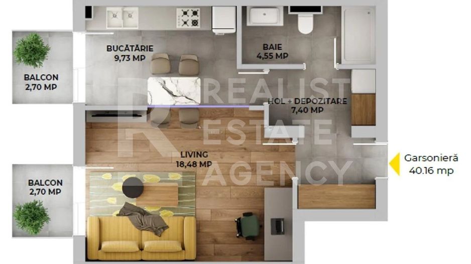 Apartament cu o cameră de vânzare, Brașov - Schiță 5