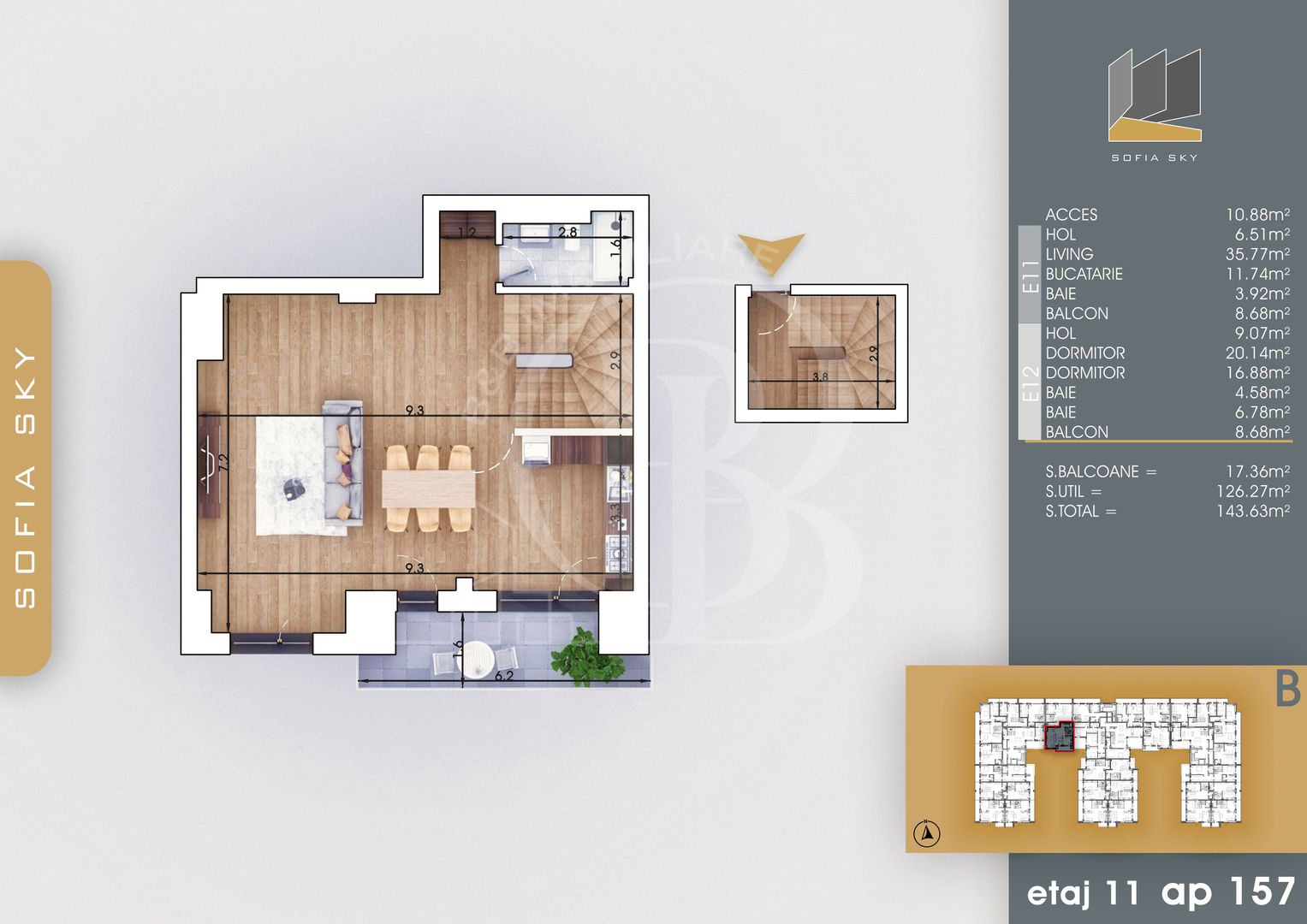 Duplex Titan Pallady 3 camere Mutare Rapida 7min metrou - Schiță 2