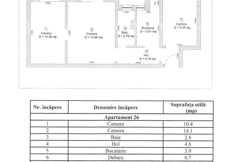 Apartament 3 camere, etaj 1, balcon închis – Aleea Șteaza - Schiță 13