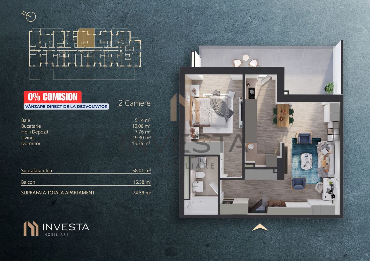 NOU pe Piata - 0% Comision -  Apartament 2 camere - cladire nZEB - Schiță 2