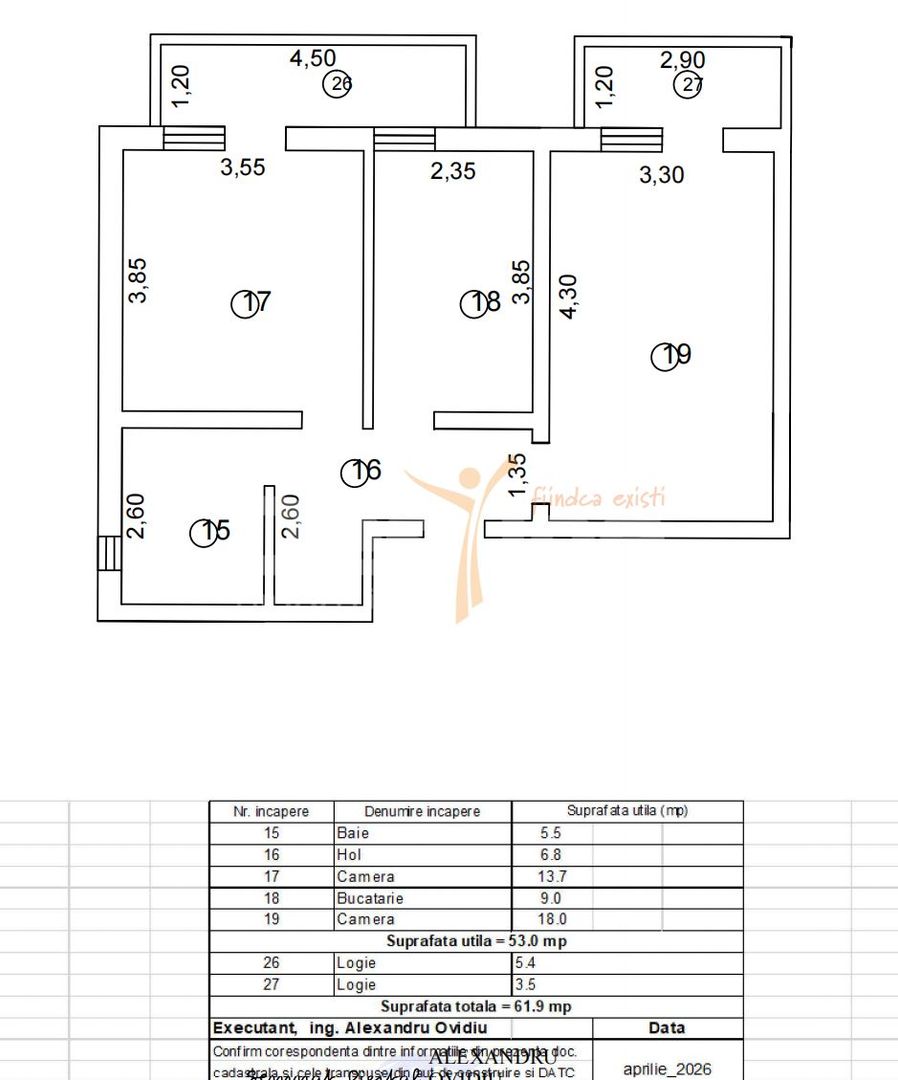 Apartament 2 camere + logie decomandat 62 mp Valea Adancă - Schiță 3