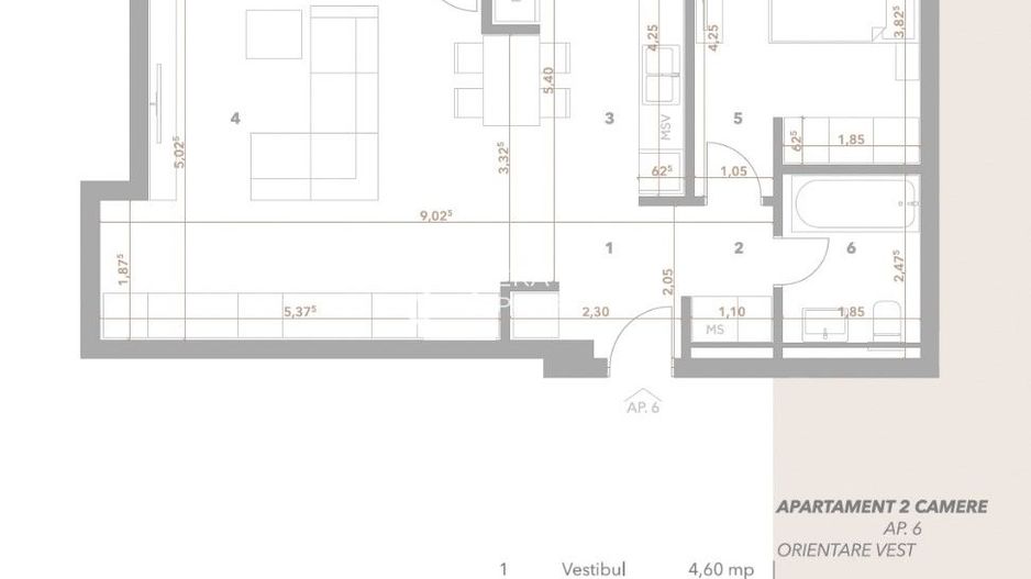 Apartament  2 camere/58.69 mp/zona Turnisor /Sibiu - Schiță 12