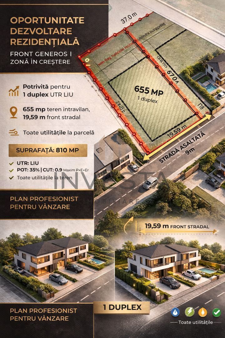 Teren cu Puz aprobat! 608 mp front 17.53 m pretabil pentru duplex! - Poză 5