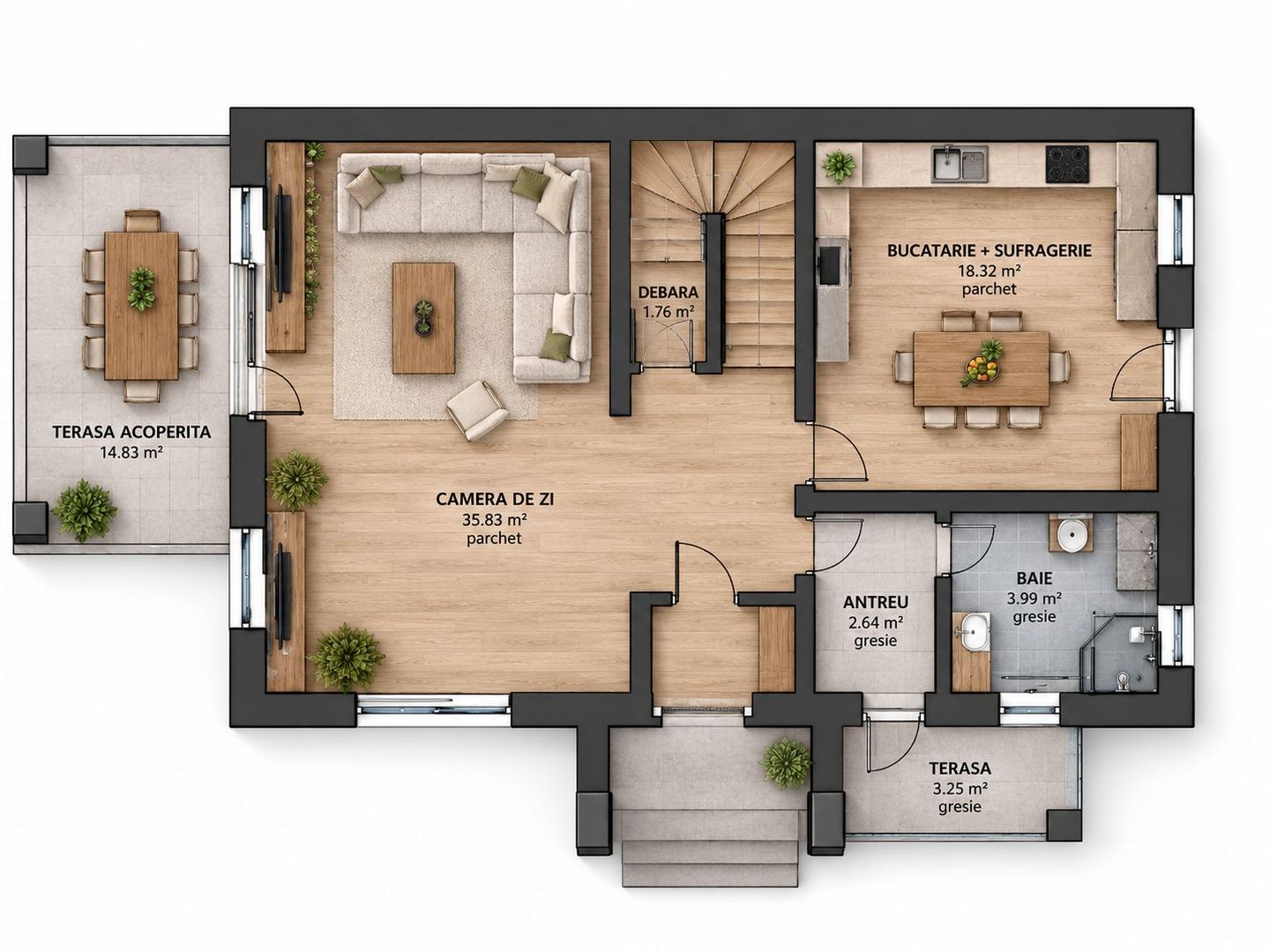 Casă singur în curte, materiale premium Corunca (4camere) - Poză 3