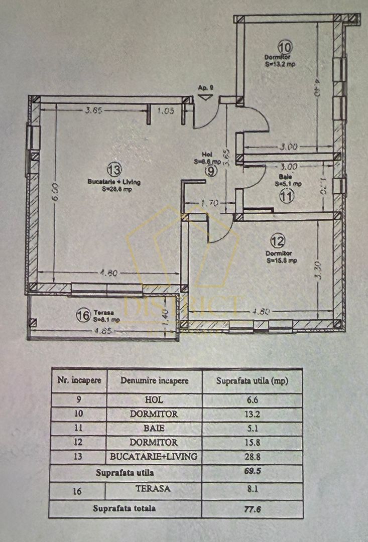 Apartament cu 3 camere mobilat si utlat, 70 mp utili, in Giroc la etajul 2. - Schiță 16