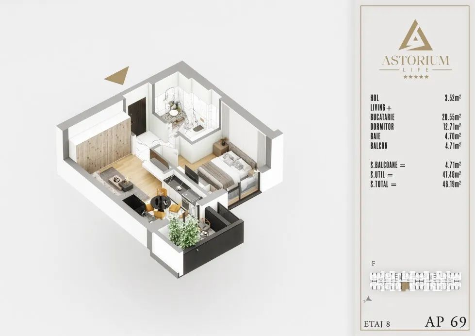 2 CAM TIP STUDIO , BLOC NOU,  PALLADY, ASTORIUM LIFE - Poză 2