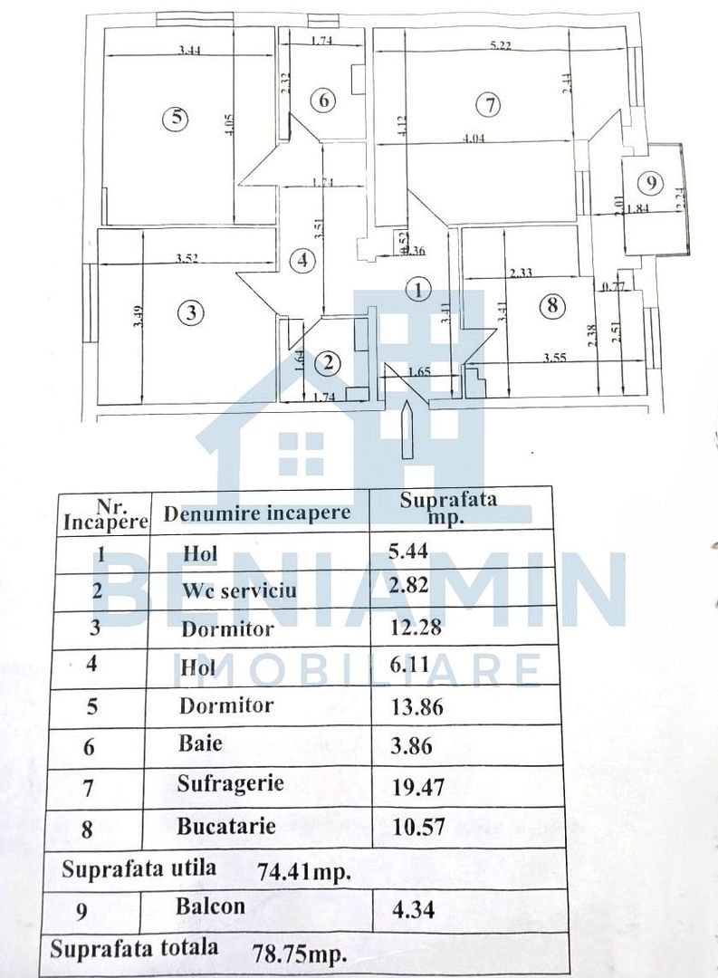 Trei camere decomandat ultra-renovat 2 bai Mcdonalds etaj 2 - Schiță 13