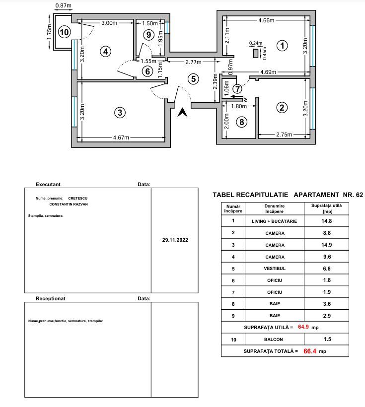 3 camere |2 bai| TITULESCU| PIATA VICTORIEI - Schiță 13