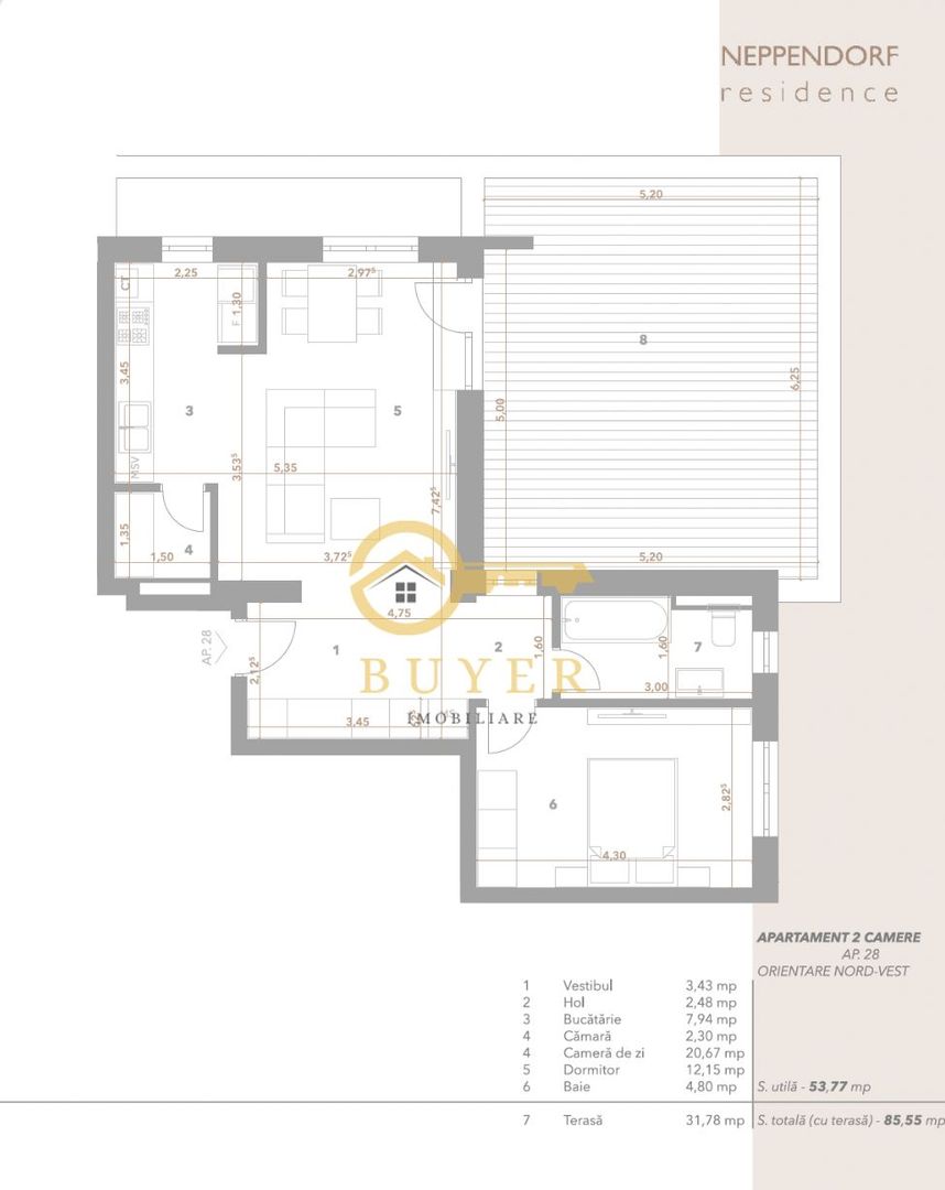 Apartament cu 2 cam si terasa mare,  Bloc cu lift, Neppendorf - Poză 3