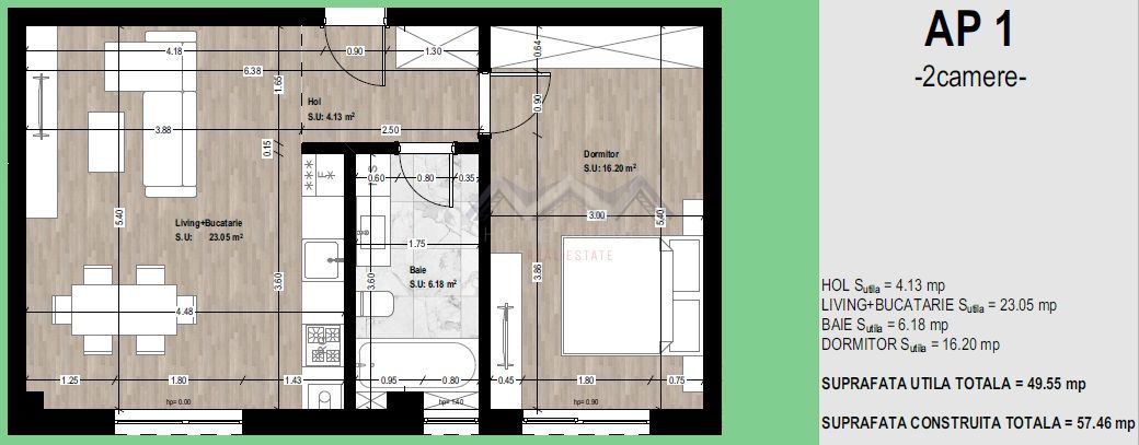 Apartament 2 camere Otopeni central 50 mp | comision 0 - Schiță 7