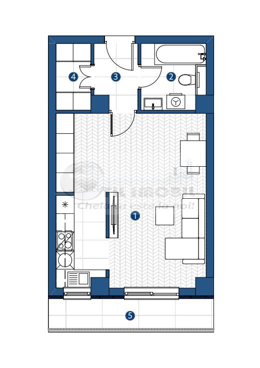Apartament de vanzare cu o cameră in Galata,Iasi ,43,61 mp, bloc nou ! - Schiță 4