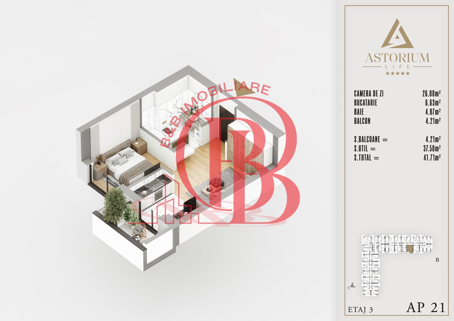 2 camere tip studio proiect premium izolatie fonica - Schiță 1