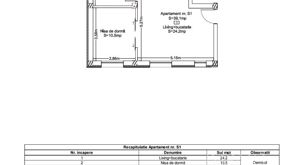 Apartament 39 mp | Bloc Nou | Nisa de Dormit | Terra, Floresti - Schiță 4
