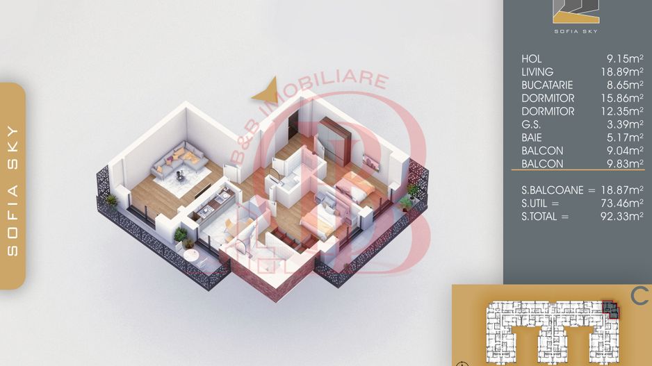 Apartament 3 camere Mutare Rapida-Acte Gata Th. Pallady - Schiță 1