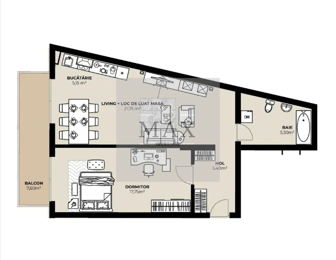Apartament 2 camere de vânzare 55.55 mp Et.7 Mărăști Fabricii - Poză 1