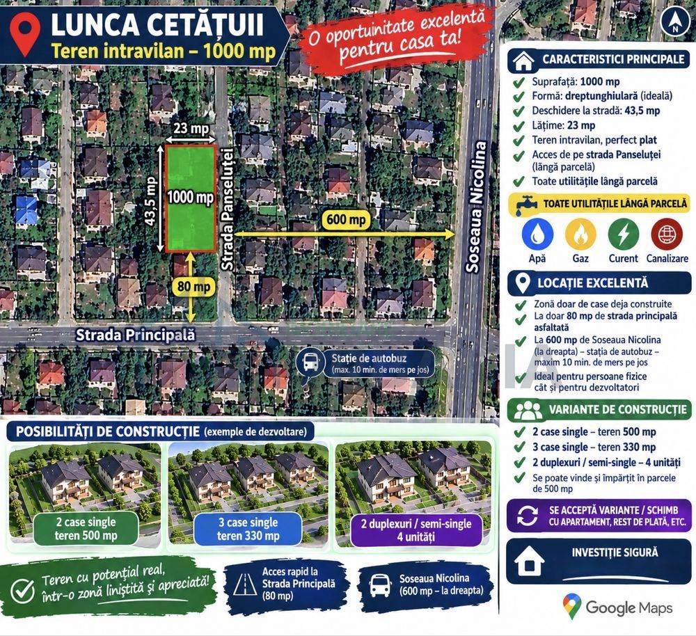 Teren intravilan 1000 mp, plat, între case, Lunca Cetățuii - Poză 1