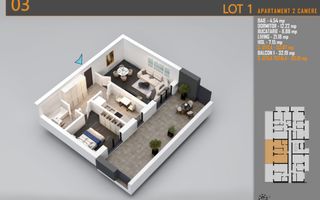 Apartament 2 camere cu terasa-Titan Pallady Metrou Teclu - Schiță 1