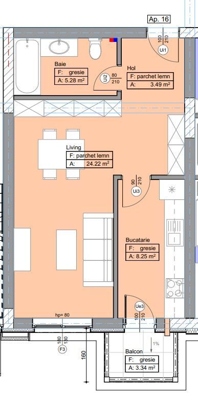 Apartament o camera cu bucatarie separata  - Selimbar/Sibiu - Schiță 4