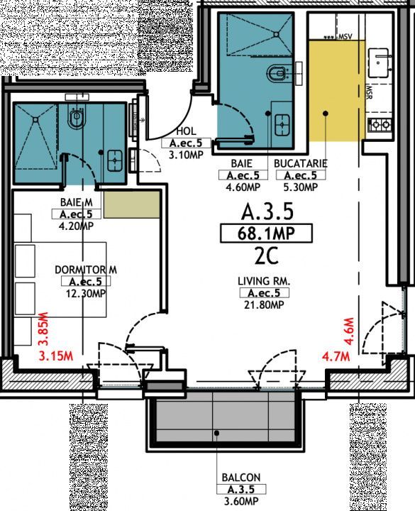Stațiunea Mamaia - Vânzare apartament cu 2 camere, 2 bai si terasa. - Poză 18