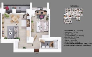 Apartament 2 camere Otopeni 52 mp | bloc cu lift | include parcare - Schiță 8