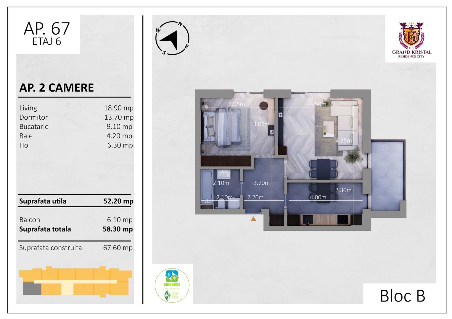 Apartament 2 camere + balcon, zona excelenta in Berceni, Sector 4 - Schiță 5