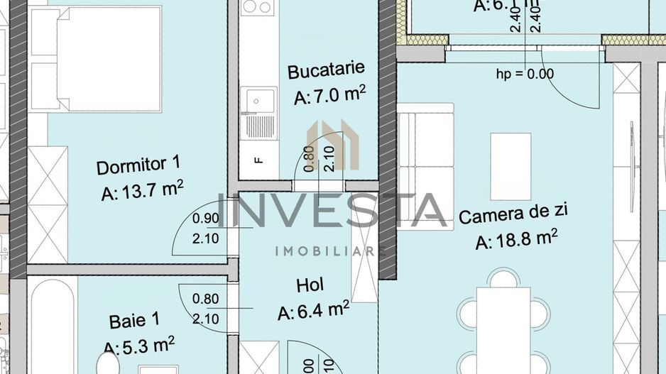 Apartament 2 camere, Marasti – zona The Office, proiect premium - Schiță 2