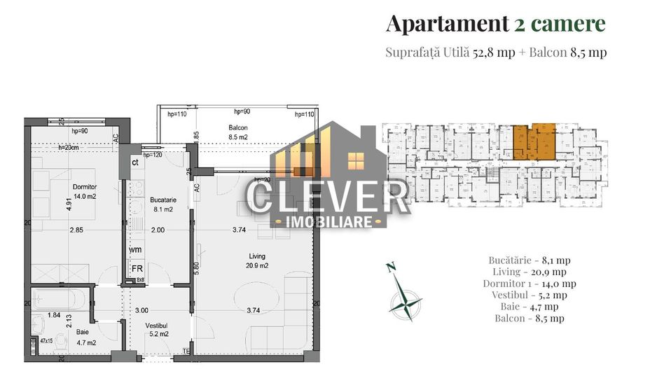 2 camere Pallady, bucătărie separată, balcon 8,5 mp - Poză 5