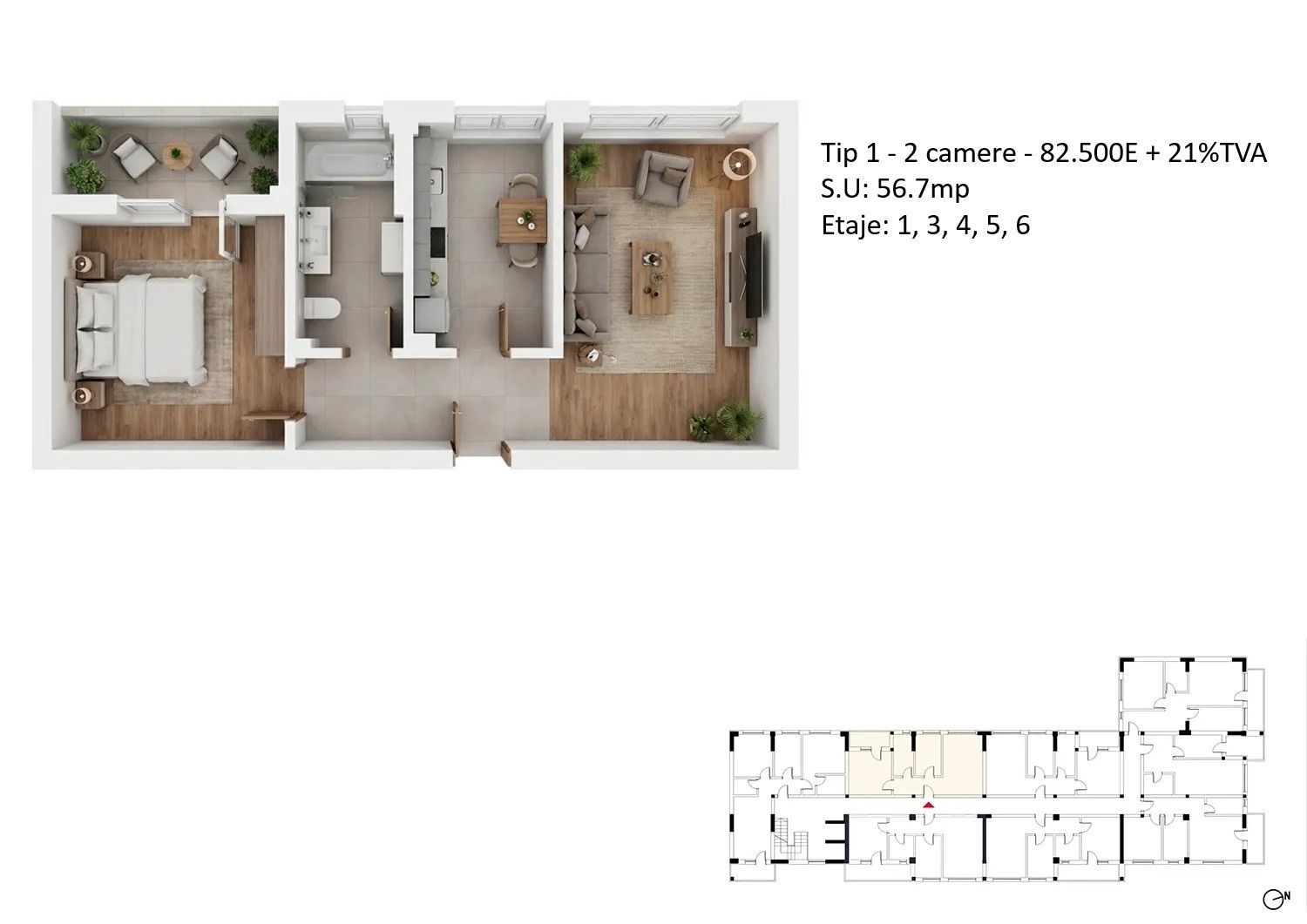 Apartamente 2 camere PLATINUM RESIDENCE Faza 3 - 2026 - Grand Arena - Schiță 27
