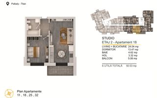 2 camere modern-Tip Studio Titan-Pallady Parcare Gratuita - Schiță 1