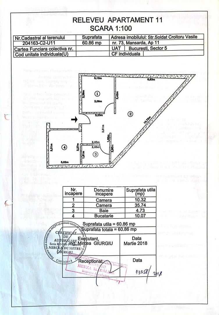 Apartament 2 camere decomandat 60 mp – Str. Soldat Vasile Croitoru - Schiță 14