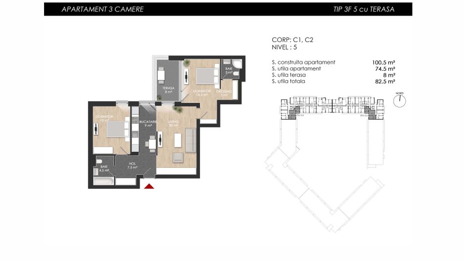 3 camere 75 mp SU + Balcon 8mp - Verdere curte interioară - Poză 12