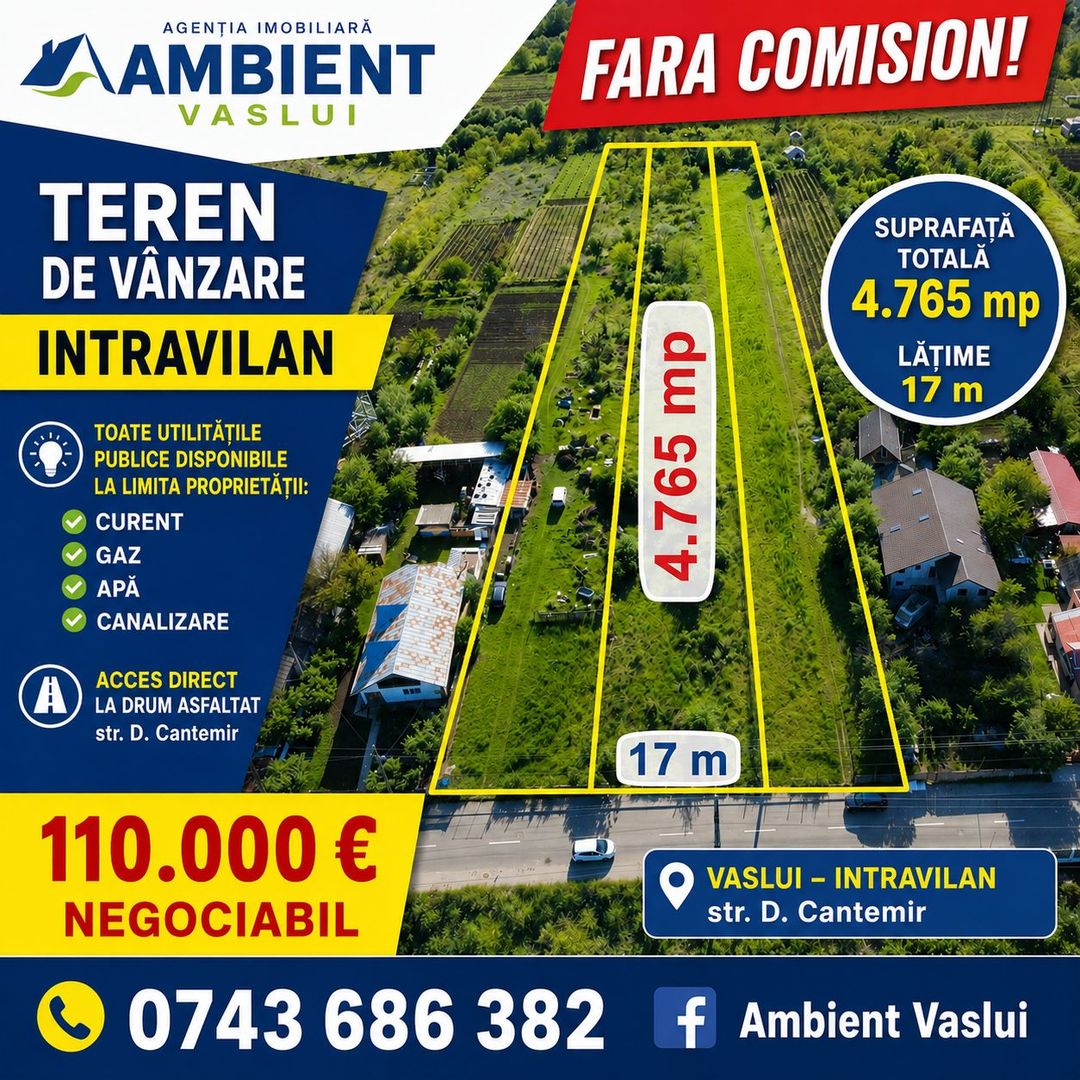 TEREN intravilan 5.000 mp, VASLUI - str. Dimitrie CANTEMIR; - Poză 1