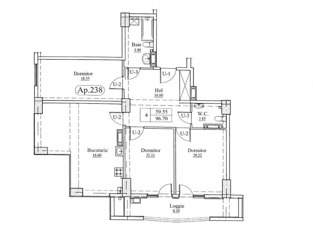 Vânzare, apartament, 3 camere, Strada Gradina Botanica, Botanica - Schiță 13