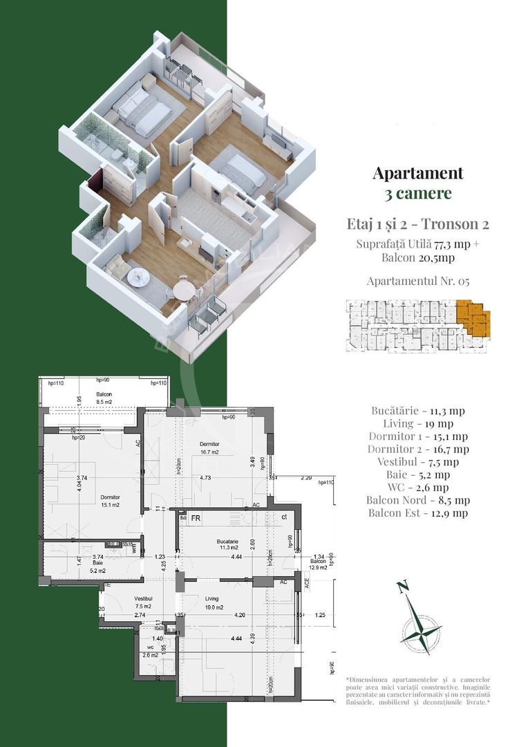 Apartament 3 camere Compartimentare Ideala Theodor Pallady Metrou Teclu - Schiță 1