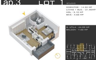 Studio Spațios 44mp - Zona Pallady - Încălzire Pardoseală - Comision 0% - Schiță 9