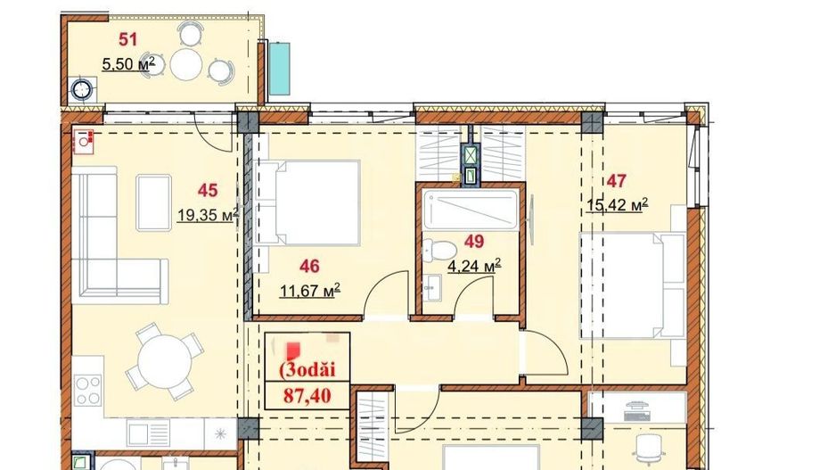 Vânzare apartament 3 camere, terasă, strada Grenoble, Botanica - Poză 2