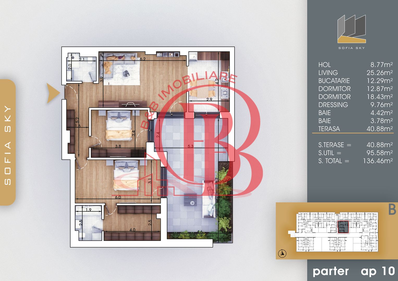 3 camere cu dressing si terasa 41mp 7min Metrou N. Teclu - Schiță 3