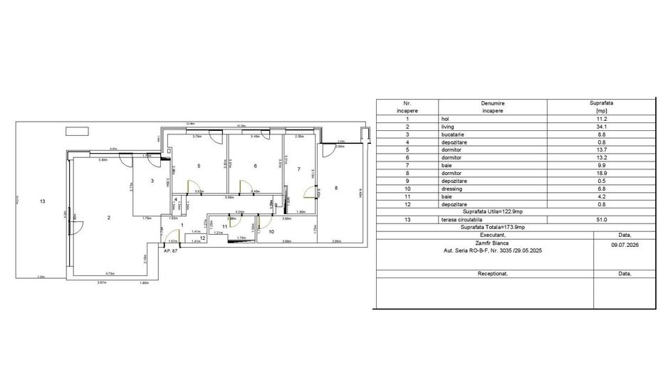 Apartament Bartolomeu | 123 mp | Terase 50 mp | Etaj 8 | Sud-Vest - Schiță 28
