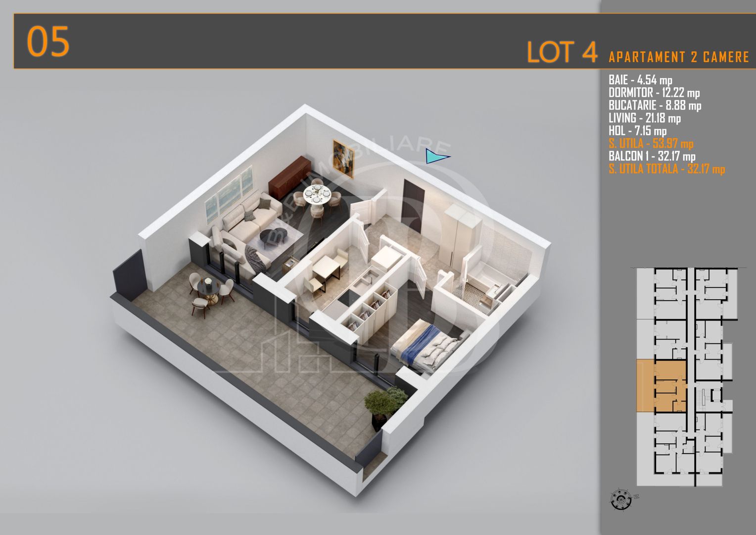 Apartament 2 camere cu Terasa Titan-Pallady-Metrou Teclu - Schiță 1