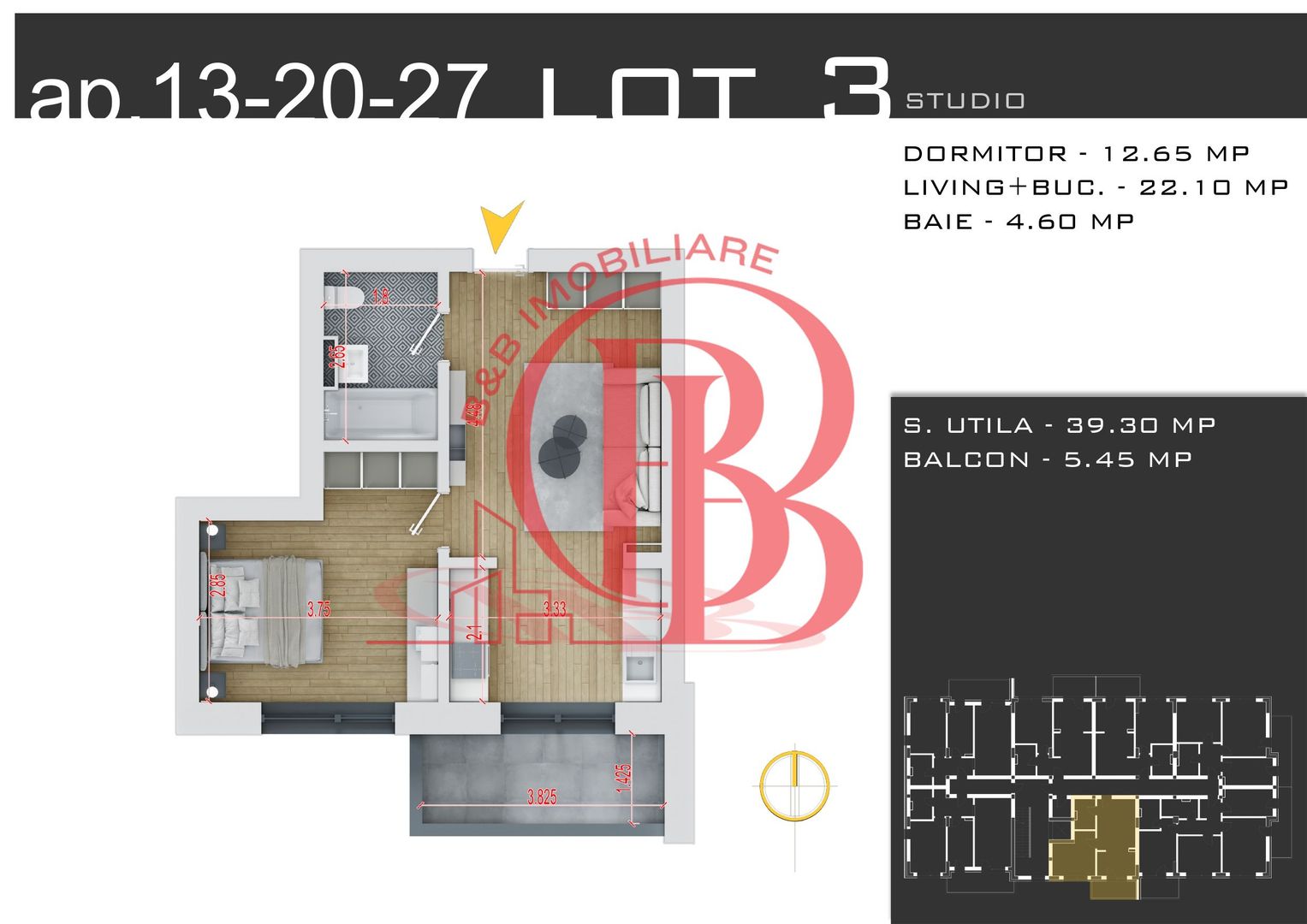 2 camere  -parcare inclusa -proiect nou -Pallady - Schiță 13