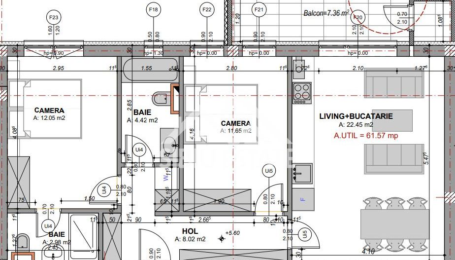 Apartament decomandat cu 3 camere, 2 bai -s.utila 61.57 mp - loc de parcare - Poză 2