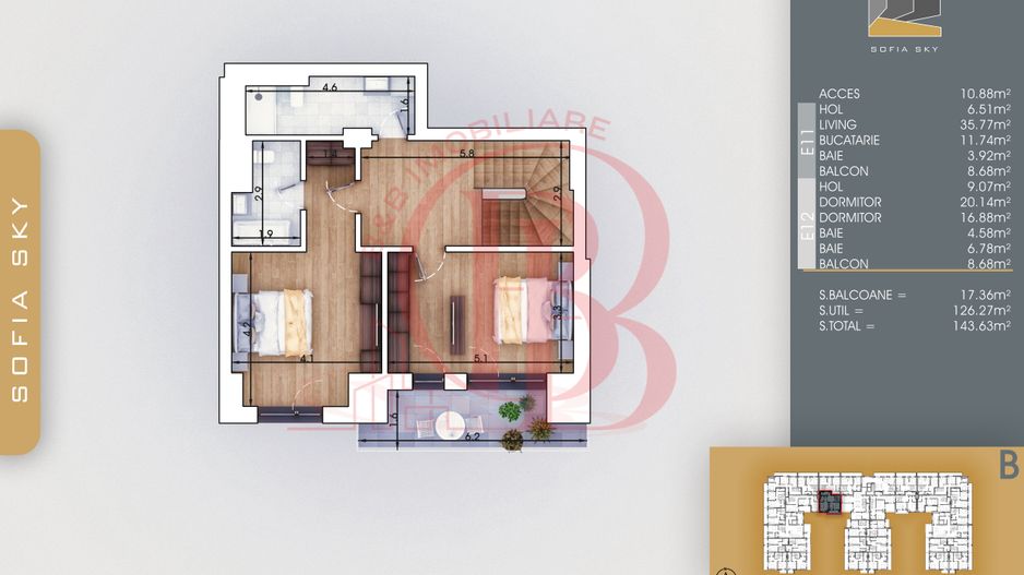 Duplex 3 camere Finalizat Parcare Gratuita 7min metrou Teclu - Schiță 3