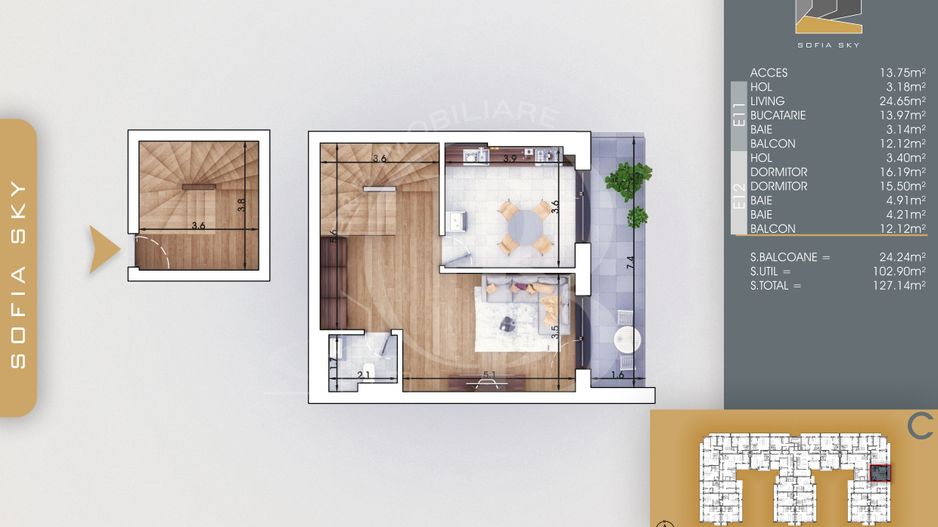 Apartament 3 camere mari cu scara interioara | 7min metrou Teclu - Schiță 3